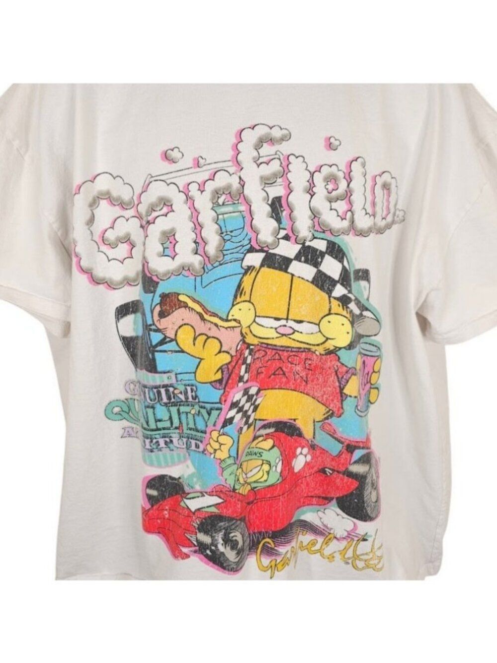 73studio X Garfield Racing T Shirt Mens Size XL White American Thrift OVERSIZED